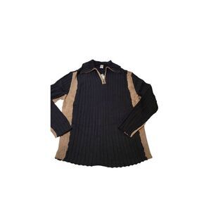 Men mock neck long sleeve knit pullover half zip sweater with suede L 2 colors